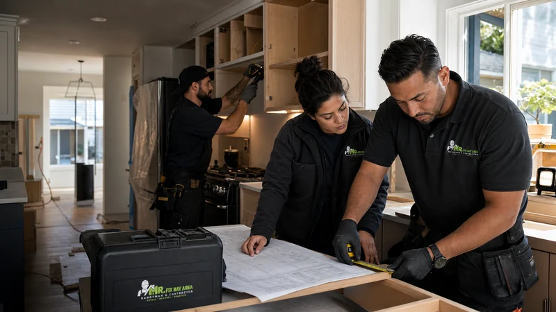 Mr. Fix Bay Area technicians planning a job inside a home